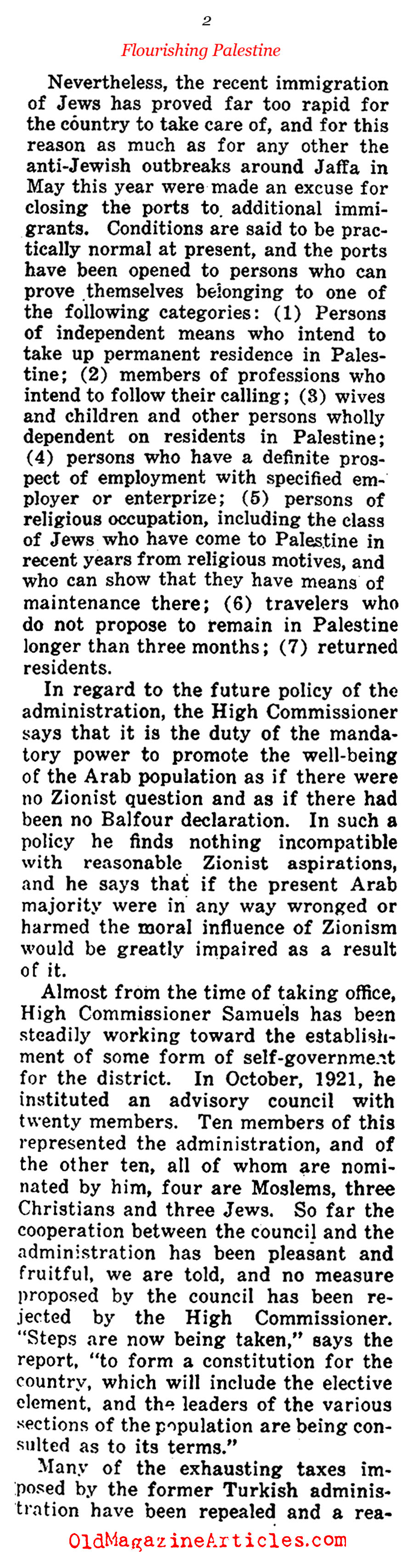British Palestine Thrives (Current Opinion, 1922)